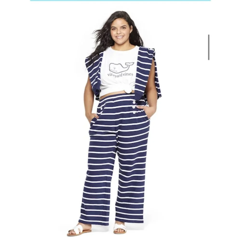 NWT Vineyard Vines For Target Womens Blue Sailor Nautical Striped Pants XL NEW - Picture 2 of 13